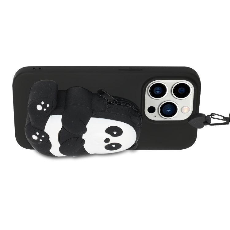For iPhone 14 Pro Silicone Wallet Phone Case with Lanyard(Black Striped Bear) For iPhone 14 Pro Silicone Wallet Phone Case with Lanyard(Black Striped Bear)