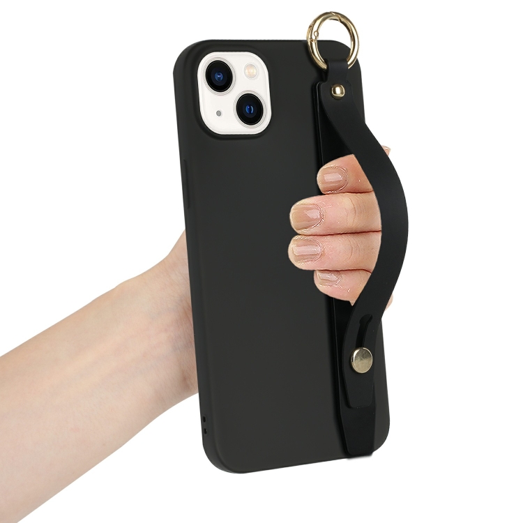 For iPhone 14 Wrist Strap Holder TPU Phone Case(Black) For iPhone 14 Wrist Strap Holder TPU Phone Case(Black)