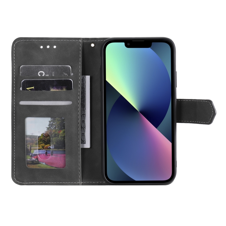 For iPhone 14 Plus Nail Skin Feel Stitching Calf Texture Leather Phone Case(Grey) For iPhone 14 Plus Nail Skin Feel Stitching Calf Texture Leather Phone Case(Grey)