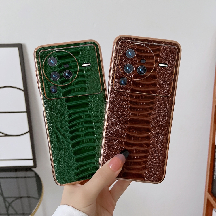 สำหรับ Vivo X80 5g หนังแท้ Weilai Series Nano Plating Phone Case สีเขียว 
