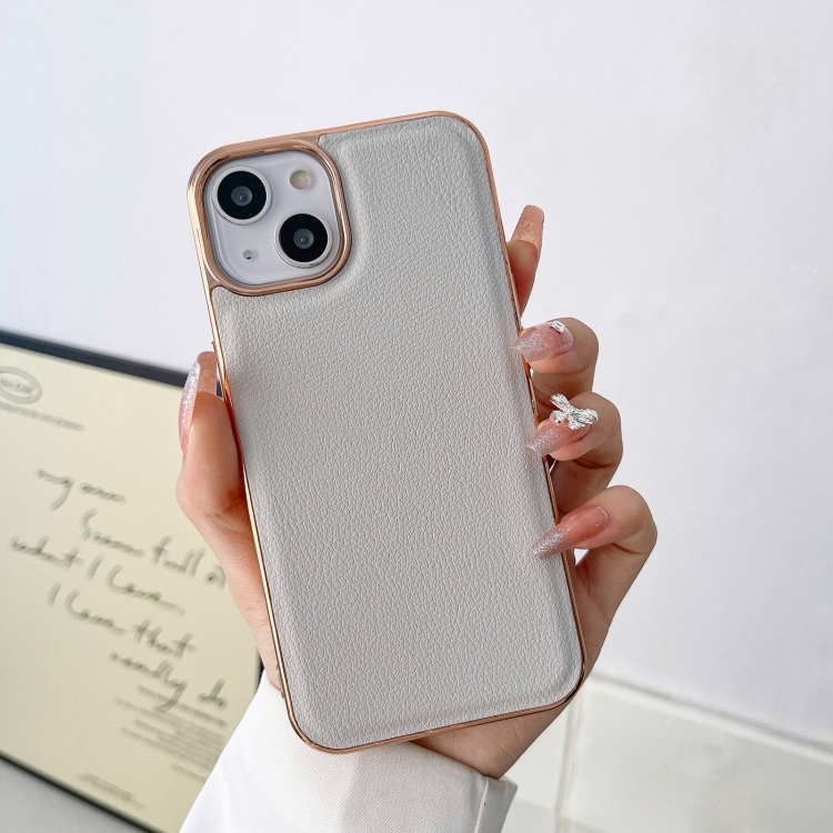 For iPhone 14 Pro Waves Series Nano Electroplating Genuine Leather Phone Case(Grey) For iPhone 14 Pro Waves Series Nano Electroplating Genuine Leather Phone Case(Grey)