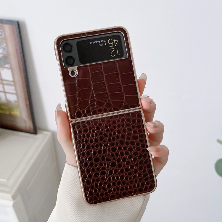 For Samsung Galaxy Z Flip4 Crocodile Texture Genuine Leather Nano Electroplating Phone Case(Coffee) For Samsung Galaxy Z Flip4 Crocodile Texture Genuine Leather Nano Electroplating Phone Case(Coffee)