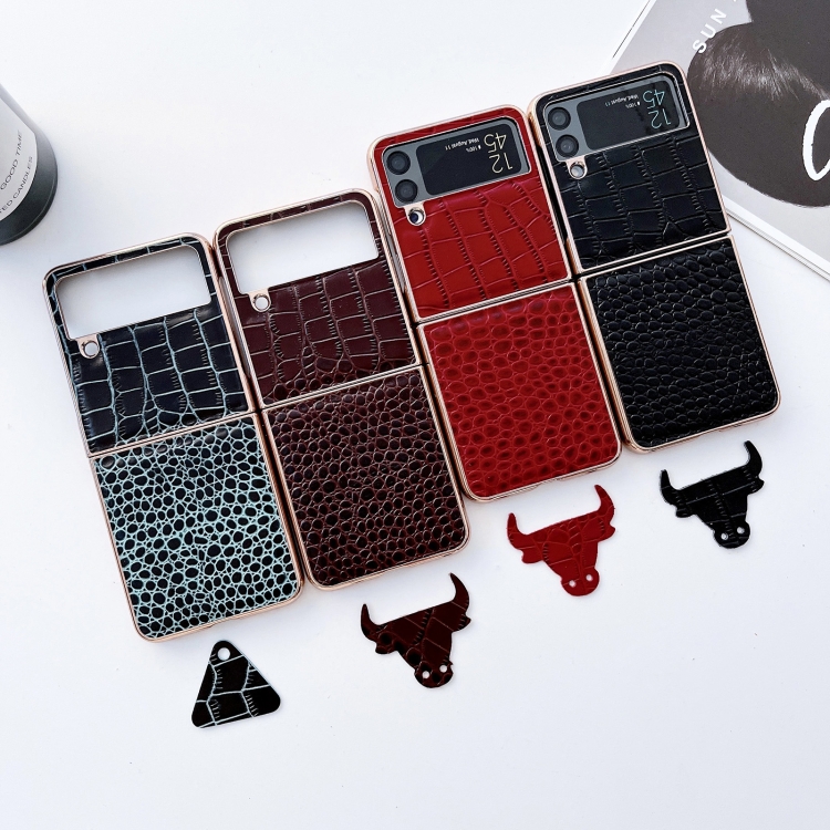 For Samsung Galaxy Z Flip4 Crocodile Texture Genuine Leather Nano Electroplating Phone Case(Coffee) For Samsung Galaxy Z Flip4 Crocodile Texture Genuine Leather Nano Electroplating Phone Case(Coffee)