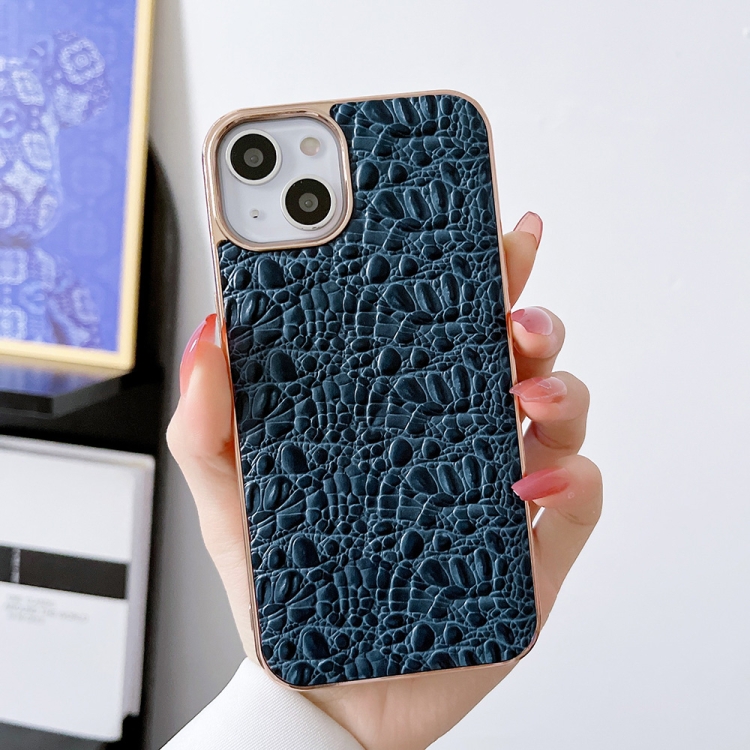 For iPhone 14 Pro Sky Series Nano Electroplating Genuine Leather Phone Case(Blue) For iPhone 14 Pro Sky Series Nano Electroplating Genuine Leather Phone Case(Blue)