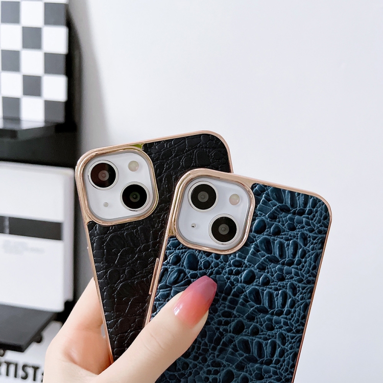 For iPhone 14 Pro Sky Series Nano Electroplating Genuine Leather Phone Case(Blue) For iPhone 14 Pro Sky Series Nano Electroplating Genuine Leather Phone Case(Blue)