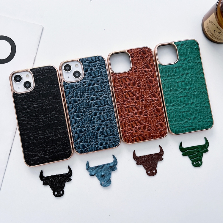 For iPhone 14 Pro Sky Series Nano Electroplating Genuine Leather Phone Case(Blue) For iPhone 14 Pro Sky Series Nano Electroplating Genuine Leather Phone Case(Blue)