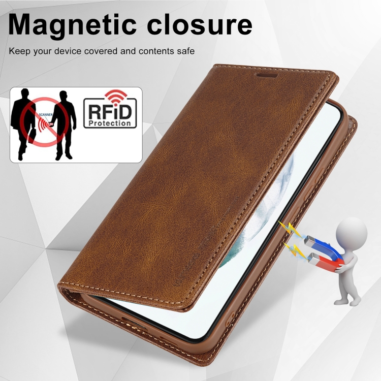 For Samsung Galaxy S21 5G LC.IMEEKE RFID Anti-theft Leather Phone Case(Brown) For Samsung Galaxy S21 5G LC.IMEEKE RFID Anti-theft Leather Phone Case(Brown)