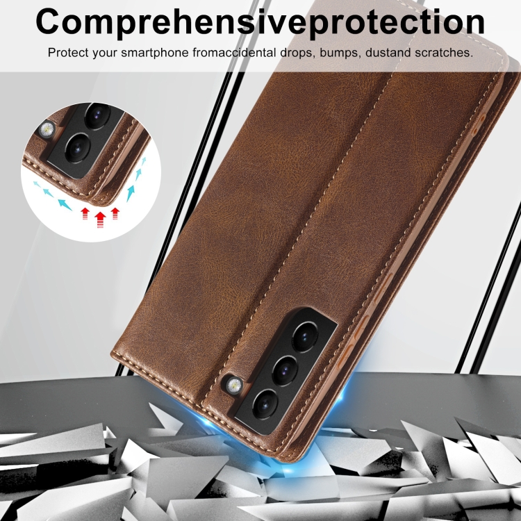 For Samsung Galaxy S21 5G LC.IMEEKE RFID Anti-theft Leather Phone Case(Brown) For Samsung Galaxy S21 5G LC.IMEEKE RFID Anti-theft Leather Phone Case(Brown)