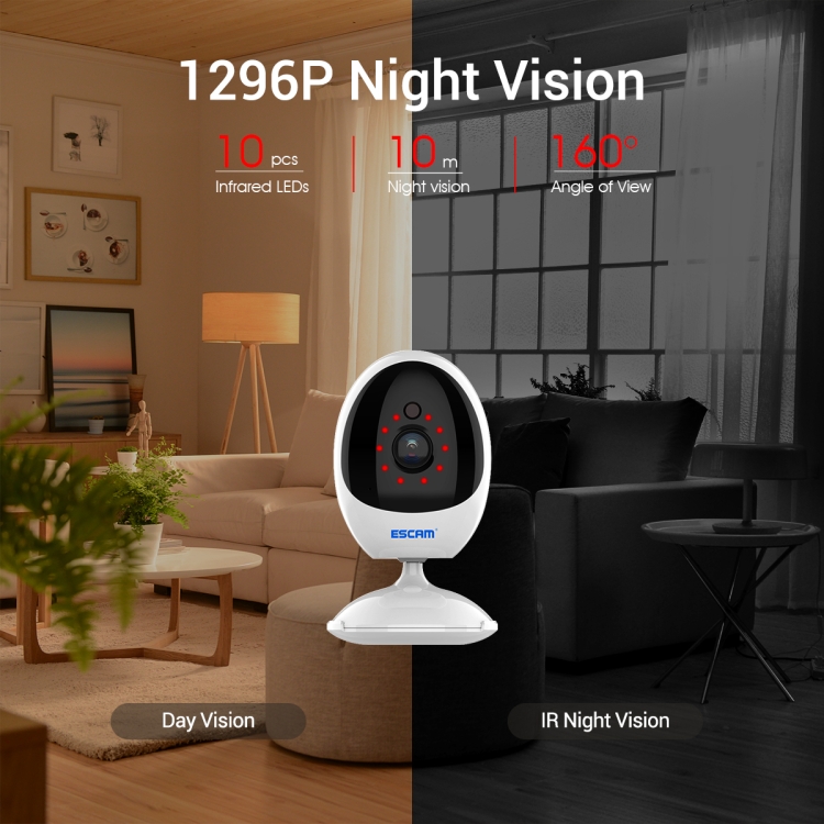 ESCAM QF006 3MP 1296P HD Cámara IP PTZ inalámbrica para interiores IR Visión nocturna AI Detección de humanos Monitor de CCTV de seguridad para el hogar, Tipo de enchufe: Enchufe AU (Blanco) - 10