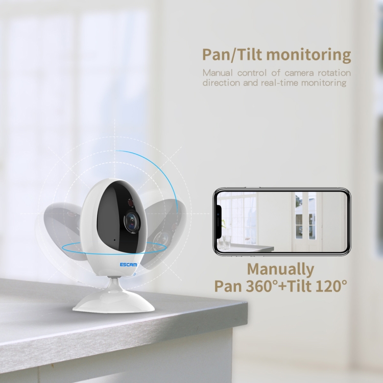 ESCAM QF006 3MP 1296P HD Cámara IP PTZ inalámbrica para interiores IR Visión nocturna AI Detección de humanos Monitor de CCTV de seguridad para el hogar, Tipo de enchufe: Enchufe de EE. UU. (Blanco) - 6
