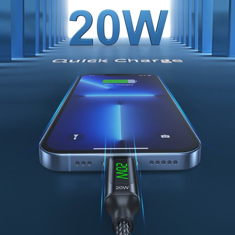 awei CL-123L 1m USB-C / Type-C to 8Pin Digital Display Data Fast Charging Cable awei CL-123L 1m USB-C / Type-C to 8Pin Digital Display Data Fast Charging Cable