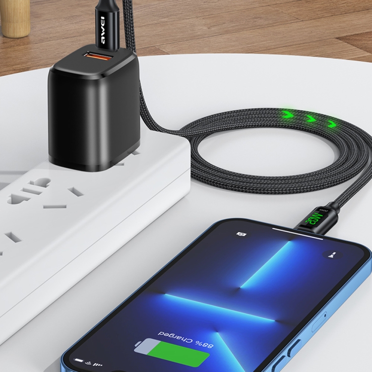 awei CL-123L 1m USB-C / Type-C to 8Pin Digital Display Data Fast Charging Cable awei CL-123L 1m USB-C / Type-C to 8Pin Digital Display Data Fast Charging Cable