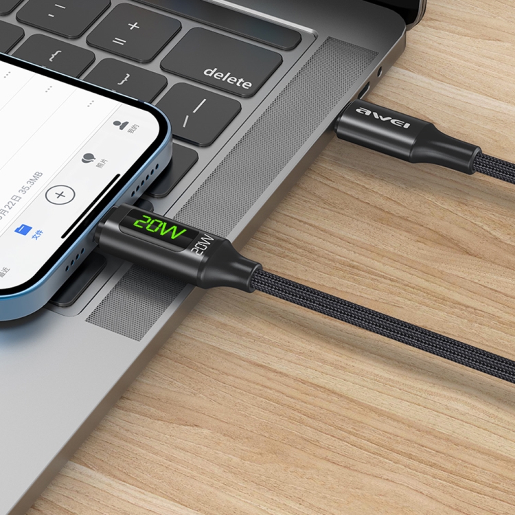 awei CL-123L 1m USB-C / Type-C to 8Pin Digital Display Data Fast Charging Cable awei CL-123L 1m USB-C / Type-C to 8Pin Digital Display Data Fast Charging Cable