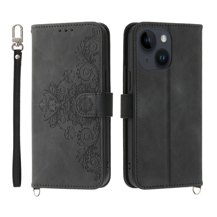 For iPhone 14 Skin-feel Flowers Embossed Wallet Leather Phone Case(Black) For iPhone 14 Skin-feel Flowers Embossed Wallet Leather Phone Case(Black)