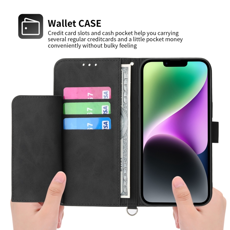 For iPhone 14 Skin-feel Flowers Embossed Wallet Leather Phone Case(Black) For iPhone 14 Skin-feel Flowers Embossed Wallet Leather Phone Case(Black)