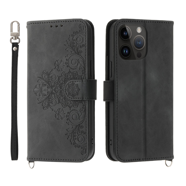 For iPhone 14 Pro Skin-feel Flowers Embossed Wallet Leather Phone Case(Black) For iPhone 14 Pro Skin-feel Flowers Embossed Wallet Leather Phone Case(Black)