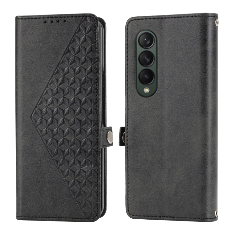 For Samsung Galaxy Z Fold4 Cubic Grid Calf Texture Leather Phone Case(Black) For Samsung Galaxy Z Fold4 Cubic Grid Calf Texture Leather Phone Case(Black)