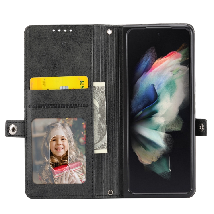 For Samsung Galaxy Z Fold4 Cubic Grid Calf Texture Leather Phone Case(Black) For Samsung Galaxy Z Fold4 Cubic Grid Calf Texture Leather Phone Case(Black)
