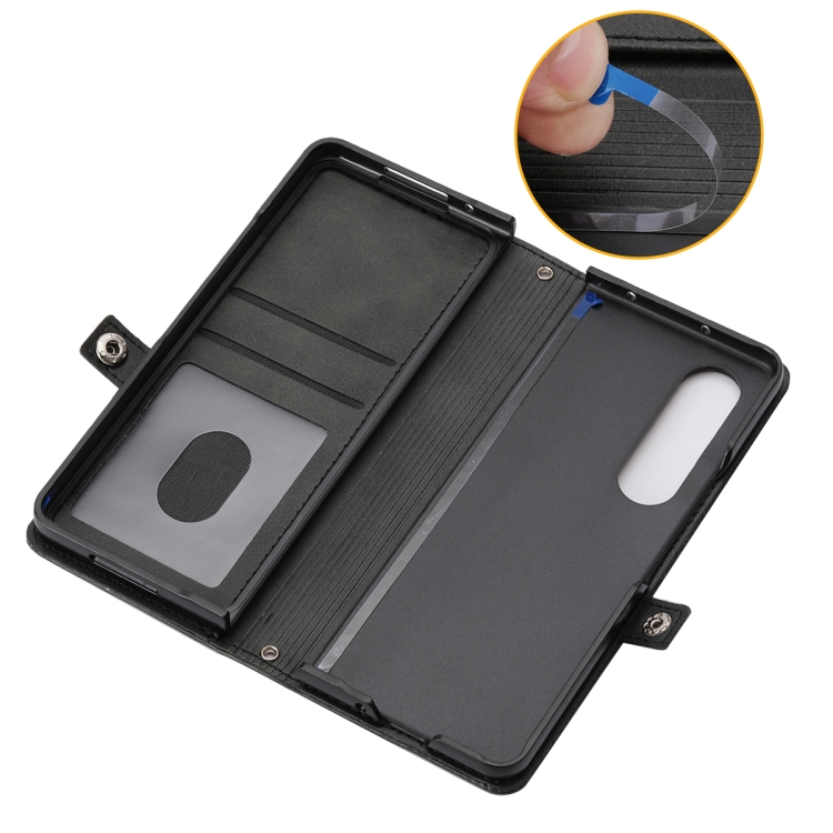 For Samsung Galaxy Z Fold4 Cubic Grid Calf Texture Leather Phone Case with Neck Lanyard(Black) For Samsung Galaxy Z Fold4 Cubic Grid Calf Texture Leather Phone Case with Neck Lanyard(Black)