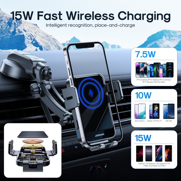 JOYROOM JR-ZS219 Electric Wireless Car Dashboard Charger Holder with LED Ring(Black) JOYROOM JR-ZS219 Electric Wireless Car Dashboard Charger Holder with LED Ring(Black)