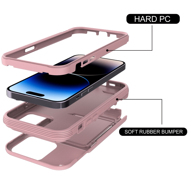 For  iPhone 14 Pro Max 3 in 1 PC + TPU Mirror Phone Case(Pink)