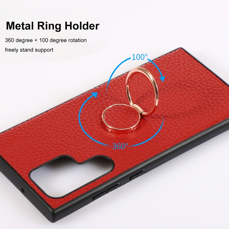 For Samsung Galaxy S22 Ultra 5G Litchi Texture Magnetic Phone Case with Ring Holder(Pink) For Samsung Galaxy S22 Ultra 5G Litchi Texture Magnetic Phone Case with Ring Holder(Pink)