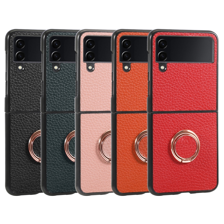 For Samsung Galaxy Z Flip4 Litchi Texture Magnetic Phone Case with Ring Holder(Orange) For Samsung Galaxy Z Flip4 Litchi Texture Magnetic Phone Case with Ring Holder(Orange)