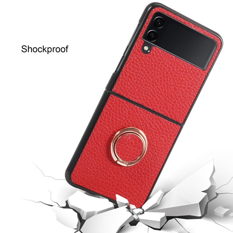 For Samsung Galaxy Z Flip4 Litchi Texture Magnetic Phone Case with Ring Holder(Orange) For Samsung Galaxy Z Flip4 Litchi Texture Magnetic Phone Case with Ring Holder(Orange)