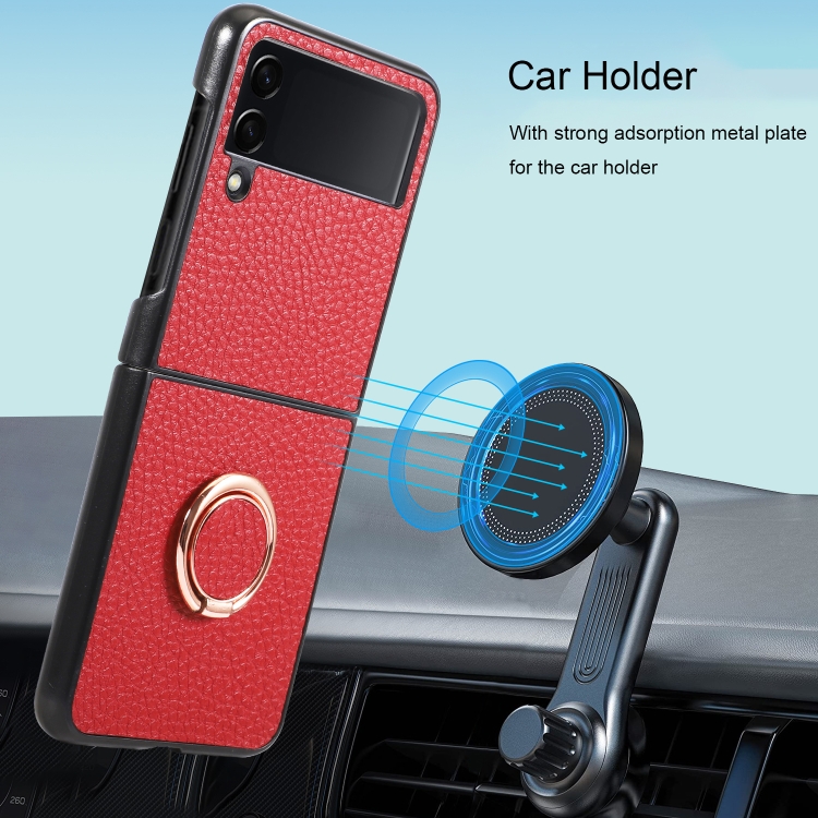 For Samsung Galaxy Z Flip4 Litchi Texture Magnetic Phone Case with Ring Holder(Orange) For Samsung Galaxy Z Flip4 Litchi Texture Magnetic Phone Case with Ring Holder(Orange)