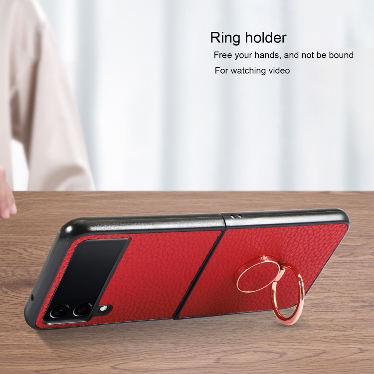 For Samsung Galaxy Z Flip4 Litchi Texture Magnetic Phone Case with Ring Holder(Orange) For Samsung Galaxy Z Flip4 Litchi Texture Magnetic Phone Case with Ring Holder(Orange)
