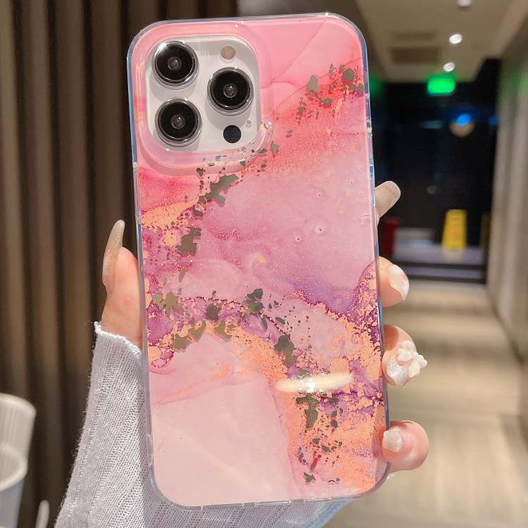 For iPhone 14 Pro Max Coloured Glaze Marble Phone Case(Pink Grey)