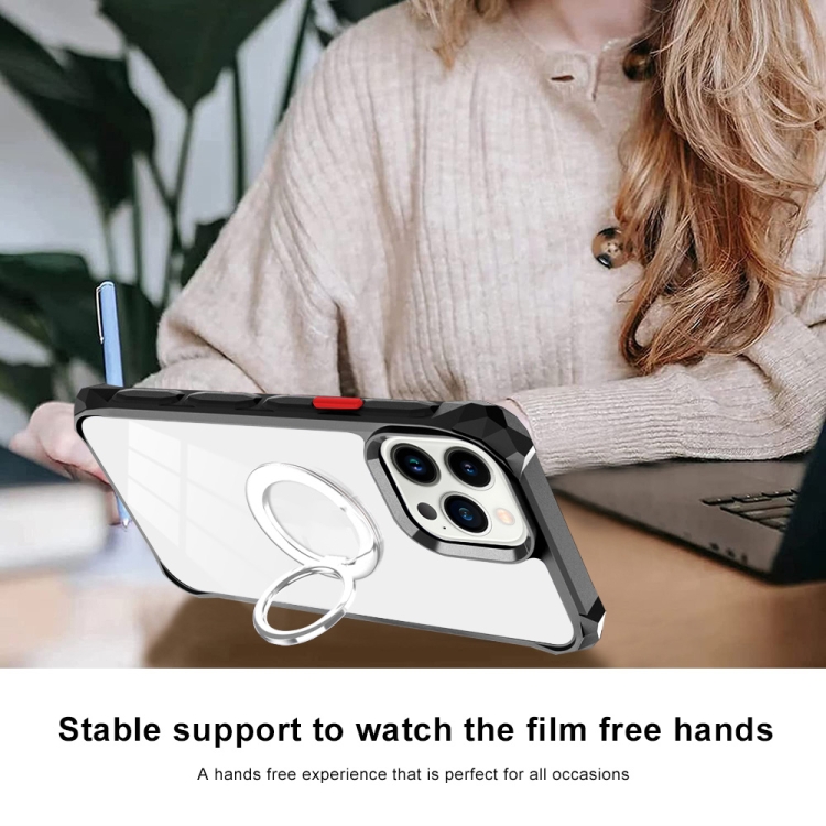 For iPhone 14 Water Cube High Permeability Space Phone Case with Invisible Holder(Black) For iPhone 14 Water Cube High Permeability Space Phone Case with Invisible Holder(Black)
