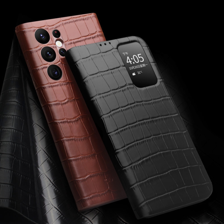 For Samsung Galaxy S22 5G QIALINO Crocodile Pattern Genuine Leather Phone Case(Black)
