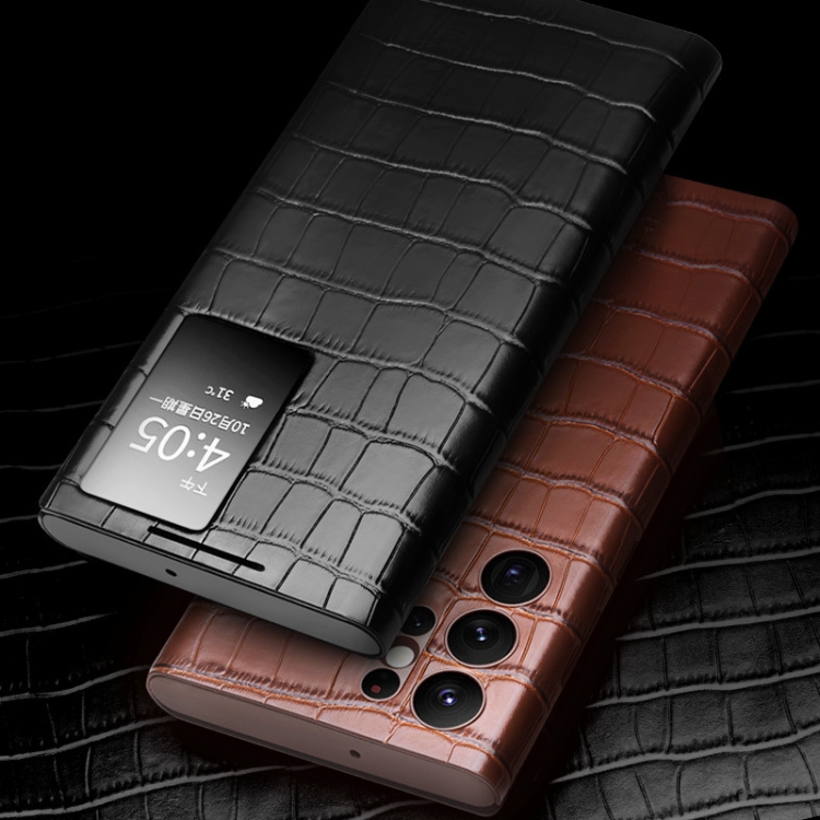 For Samsung Galaxy S22 5G QIALINO Crocodile Pattern Genuine Leather Phone Case(Black)