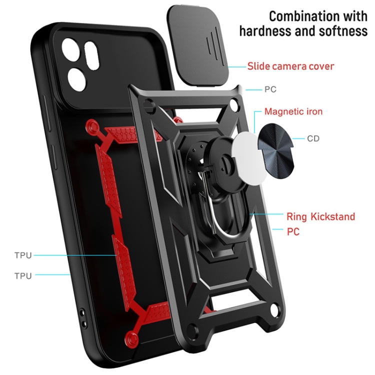 Cover Per Xiaomi Redmi A1 – Custodia TPU+PC Antiurto Con Anello 360° E Copri Fotocamera Scorrevole, Verde - 2