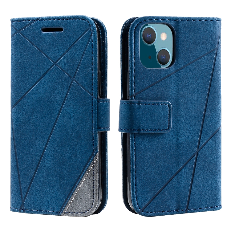 For iPhone 14 Skin Feel Splicing Leather Phone Case(Blue) For iPhone 14 Skin Feel Splicing Leather Phone Case(Blue)