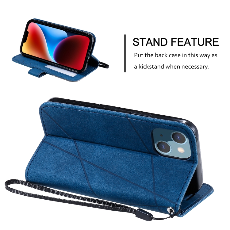For iPhone 14 Skin Feel Splicing Leather Phone Case(Blue) For iPhone 14 Skin Feel Splicing Leather Phone Case(Blue)
