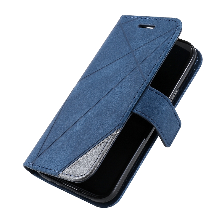 For iPhone 14 Skin Feel Splicing Leather Phone Case(Blue) For iPhone 14 Skin Feel Splicing Leather Phone Case(Blue)