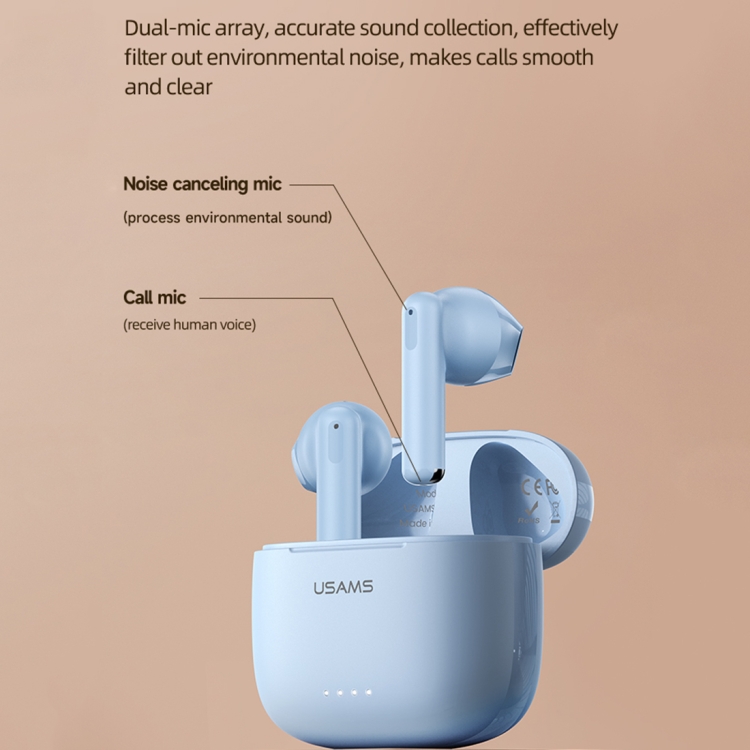 USAMS US14 ENC Dual Microphone Noise Cancelling TWS Wireless Bluetooth Earphone(Blue)