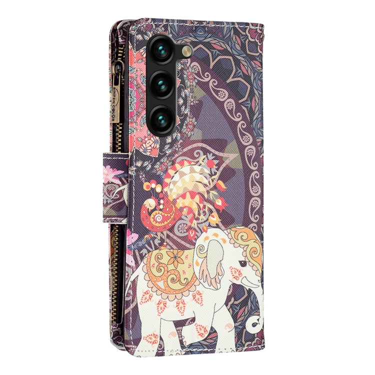 For Samsung Galaxy S23+ 5G Colored Drawing Pattern Zipper Leather Phone Case(Flower Elephants) For Samsung Galaxy S23+ 5G Colored Drawing Pattern Zipper Leather Phone Case(Flower Elephants)