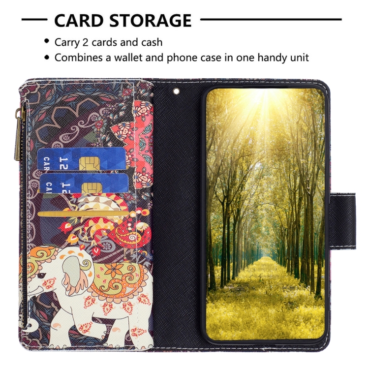 For Samsung Galaxy S23+ 5G Colored Drawing Pattern Zipper Leather Phone Case(Flower Elephants) For Samsung Galaxy S23+ 5G Colored Drawing Pattern Zipper Leather Phone Case(Flower Elephants)