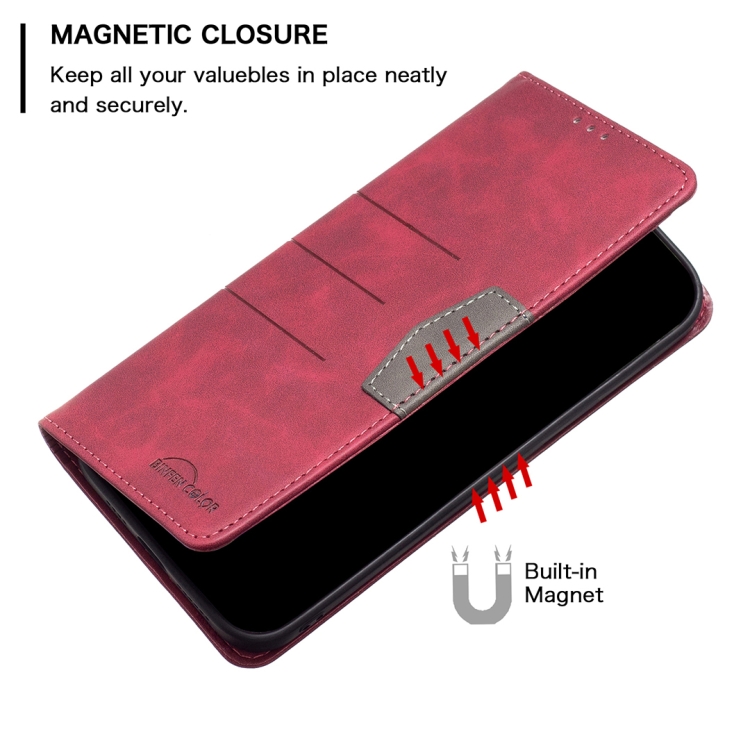 For Samsung Galaxy S23+ 5G BF10 Color Block Magnetic Flip Leather Phone Case(Red) For Samsung Galaxy S23+ 5G BF10 Color Block Magnetic Flip Leather Phone Case(Red)