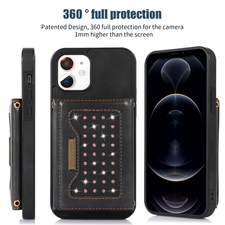 For iPhone 12 Three-fold RFID Leather Phone Case with Lanyard(Black) For iPhone 12 Three-fold RFID Leather Phone Case with Lanyard(Black)