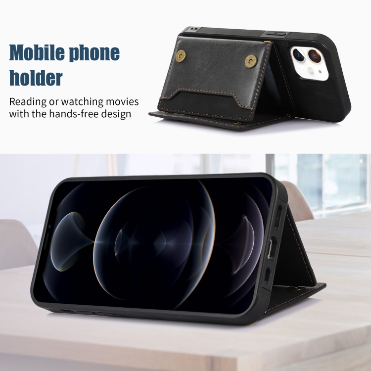 For iPhone 12 Three-fold RFID Leather Phone Case with Lanyard(Black) For iPhone 12 Three-fold RFID Leather Phone Case with Lanyard(Black)