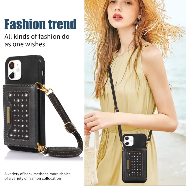 For iPhone 12 Three-fold RFID Leather Phone Case with Lanyard(Black) For iPhone 12 Three-fold RFID Leather Phone Case with Lanyard(Black)