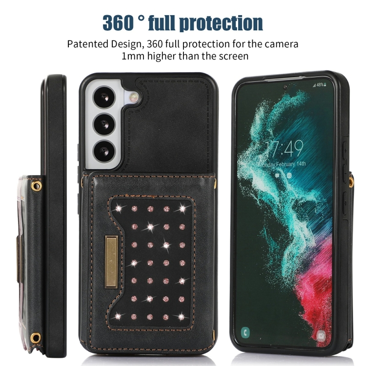 For Samsung Galaxy S22 Three-fold RFID Leather Phone Case with Lanyard(Black) For Samsung Galaxy S22 Three-fold RFID Leather Phone Case with Lanyard(Black)