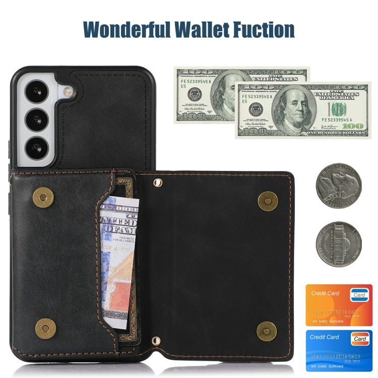 For Samsung Galaxy S22 Three-fold RFID Leather Phone Case with Lanyard(Black) For Samsung Galaxy S22 Three-fold RFID Leather Phone Case with Lanyard(Black)