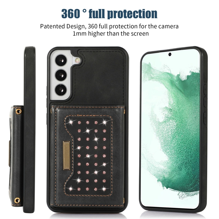 For Samsung Galaxy S22+ Three-fold RFID Leather Phone Case with Lanyard(Black) For Samsung Galaxy S22+ Three-fold RFID Leather Phone Case with Lanyard(Black)