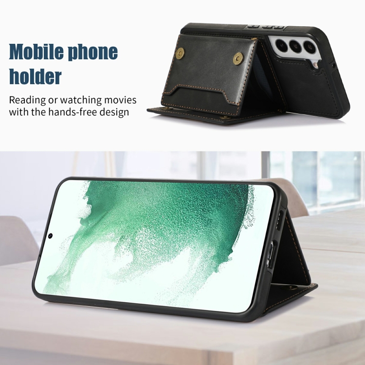 For Samsung Galaxy S22+ Three-fold RFID Leather Phone Case with Lanyard(Black) For Samsung Galaxy S22+ Three-fold RFID Leather Phone Case with Lanyard(Black)