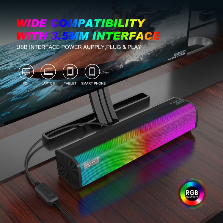 HXSJ Q9 RGB Luminous Computer Speaker Bar - 4
